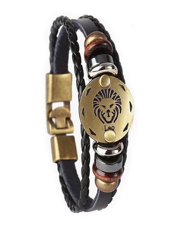 vmcoatdu 12 Zodiac Constellations Leo Retro Alloy Leather Bracelet for Constellation Braided Rope Bracelet Bangle (Leo, Wrist circumference 8.8inch/22.5cm) - Image 1